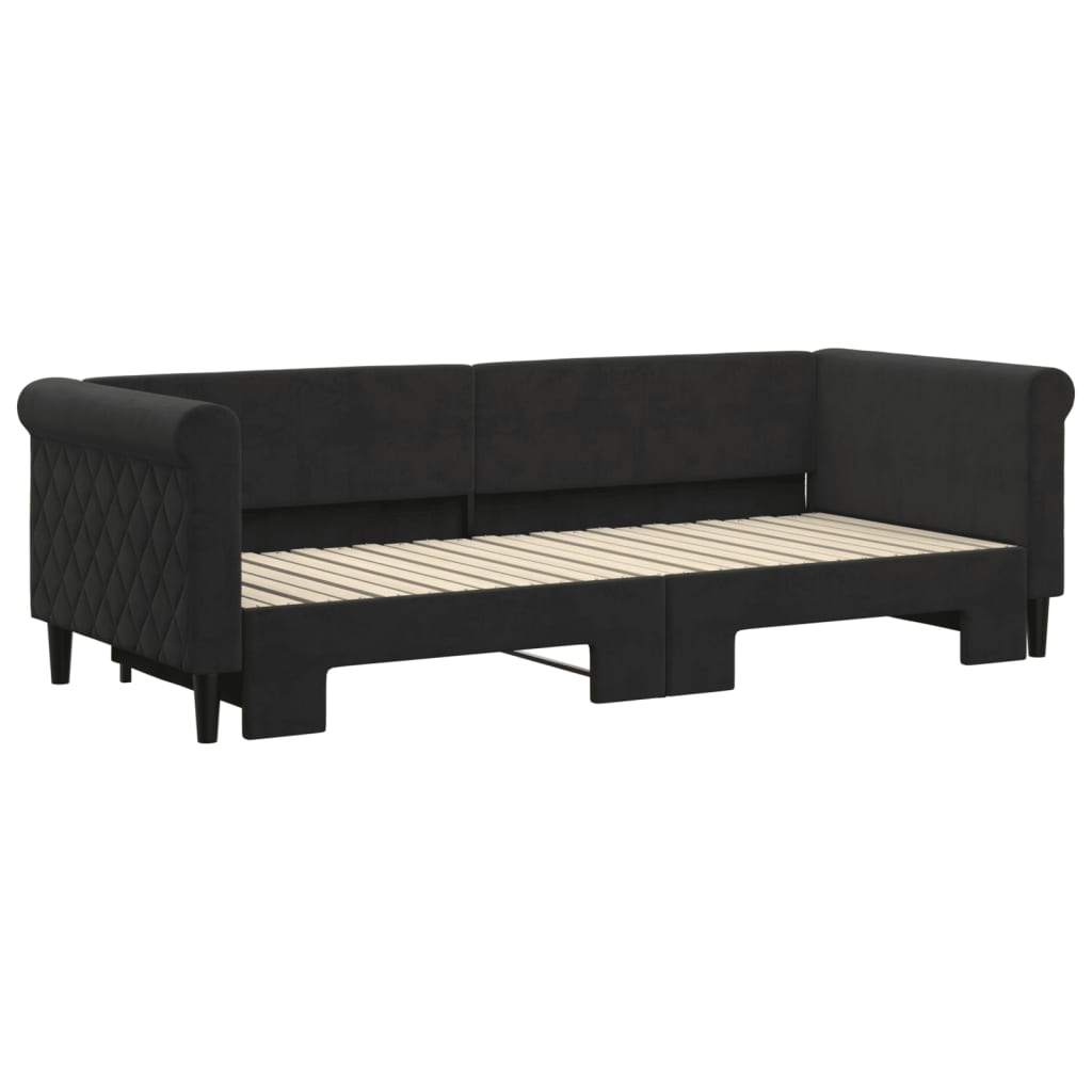 Slaapbank met onderschuifbed 80x200 cm fluweel zwart is nu te koop bij PeponiXL, paradijselijk wonen!