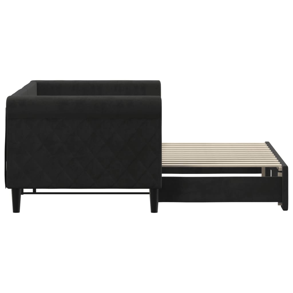 Slaapbank met onderschuifbed 80x200 cm fluweel zwart is nu te koop bij PeponiXL, paradijselijk wonen!