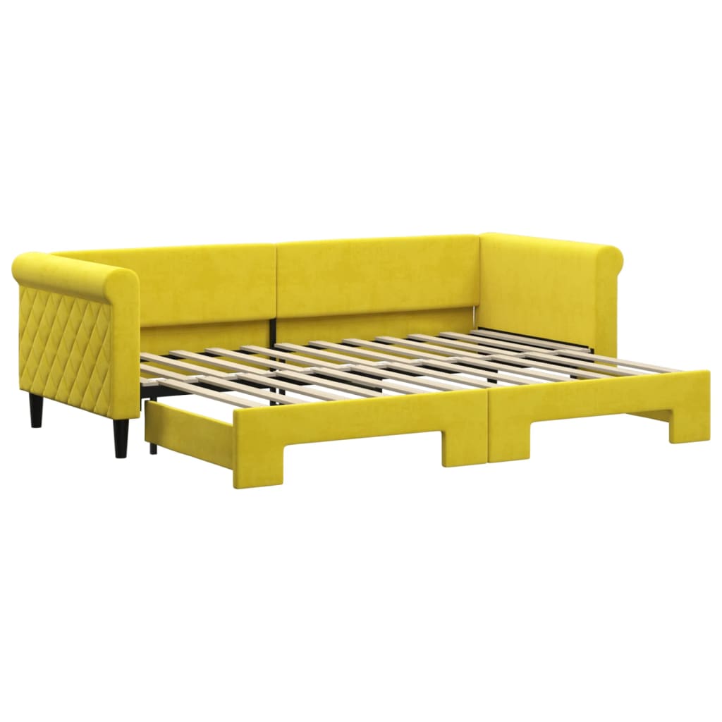 Slaapbank met onderschuifbed 80x200 cm fluweel geel is nu te koop bij PeponiXL, paradijselijk wonen!