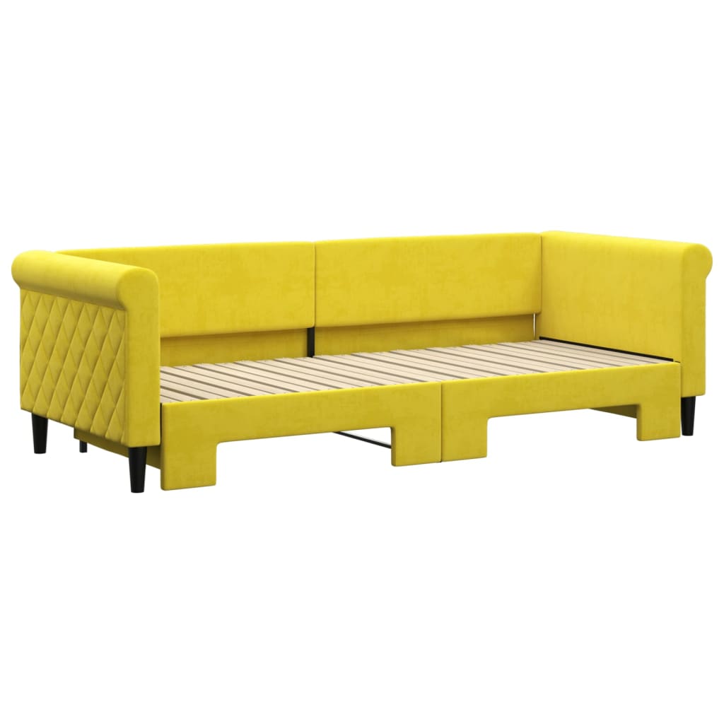 Slaapbank met onderschuifbed 80x200 cm fluweel geel is nu te koop bij PeponiXL, paradijselijk wonen!