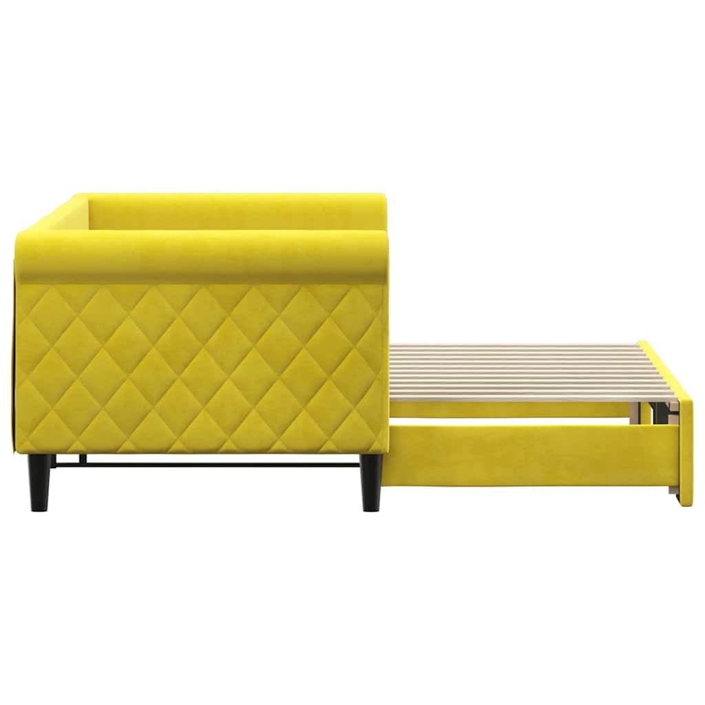 Slaapbank met onderschuifbed 80x200 cm fluweel geel is nu te koop bij PeponiXL, paradijselijk wonen!