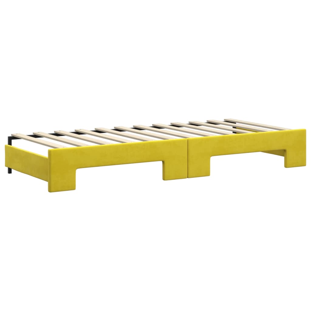Slaapbank met onderschuifbed 80x200 cm fluweel geel is nu te koop bij PeponiXL, paradijselijk wonen!