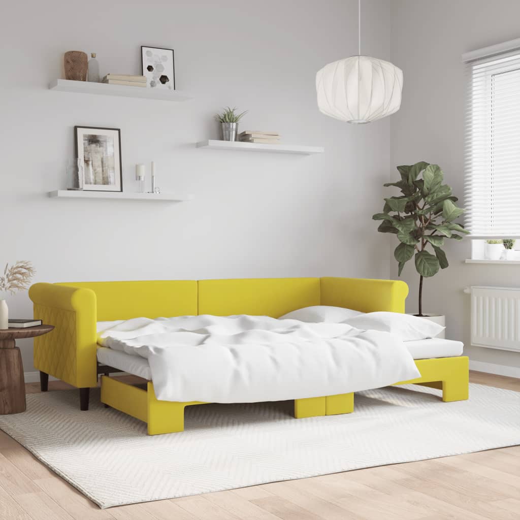Slaapbank met onderschuifbed 80x200 cm fluweel geel is nu te koop bij PeponiXL, paradijselijk wonen!