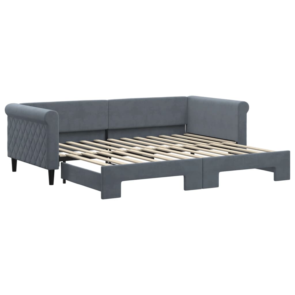 Slaapbank met onderschuifbed 90x200 cm fluweel donkergrijs is nu te koop bij PeponiXL, paradijselijk wonen!