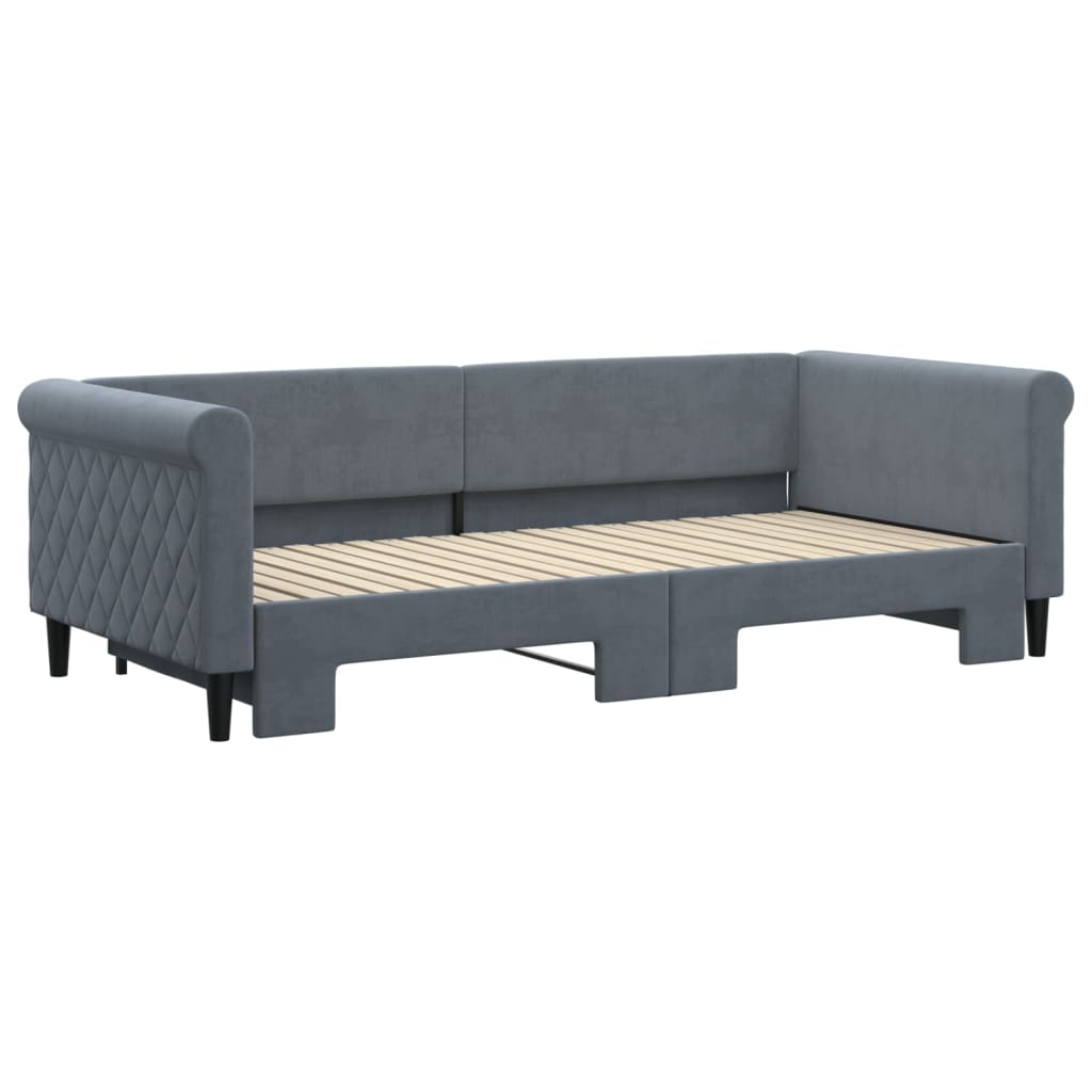 Slaapbank met onderschuifbed 90x200 cm fluweel donkergrijs is nu te koop bij PeponiXL, paradijselijk wonen!