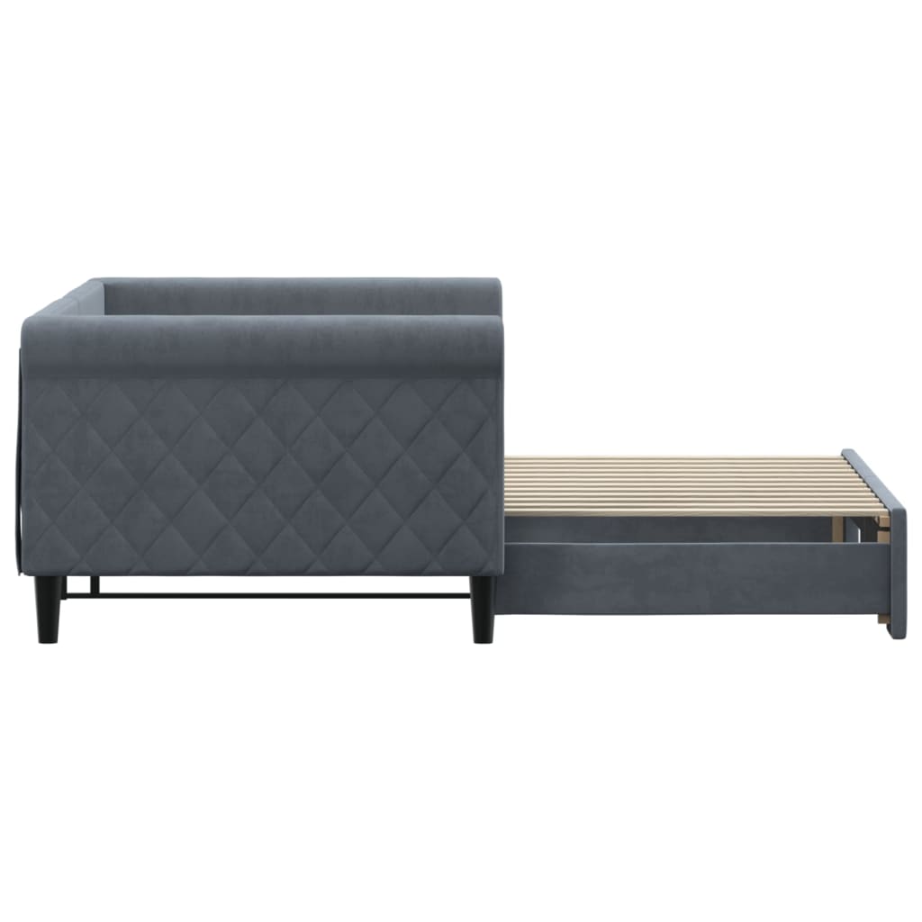 Slaapbank met onderschuifbed 90x200 cm fluweel donkergrijs is nu te koop bij PeponiXL, paradijselijk wonen!