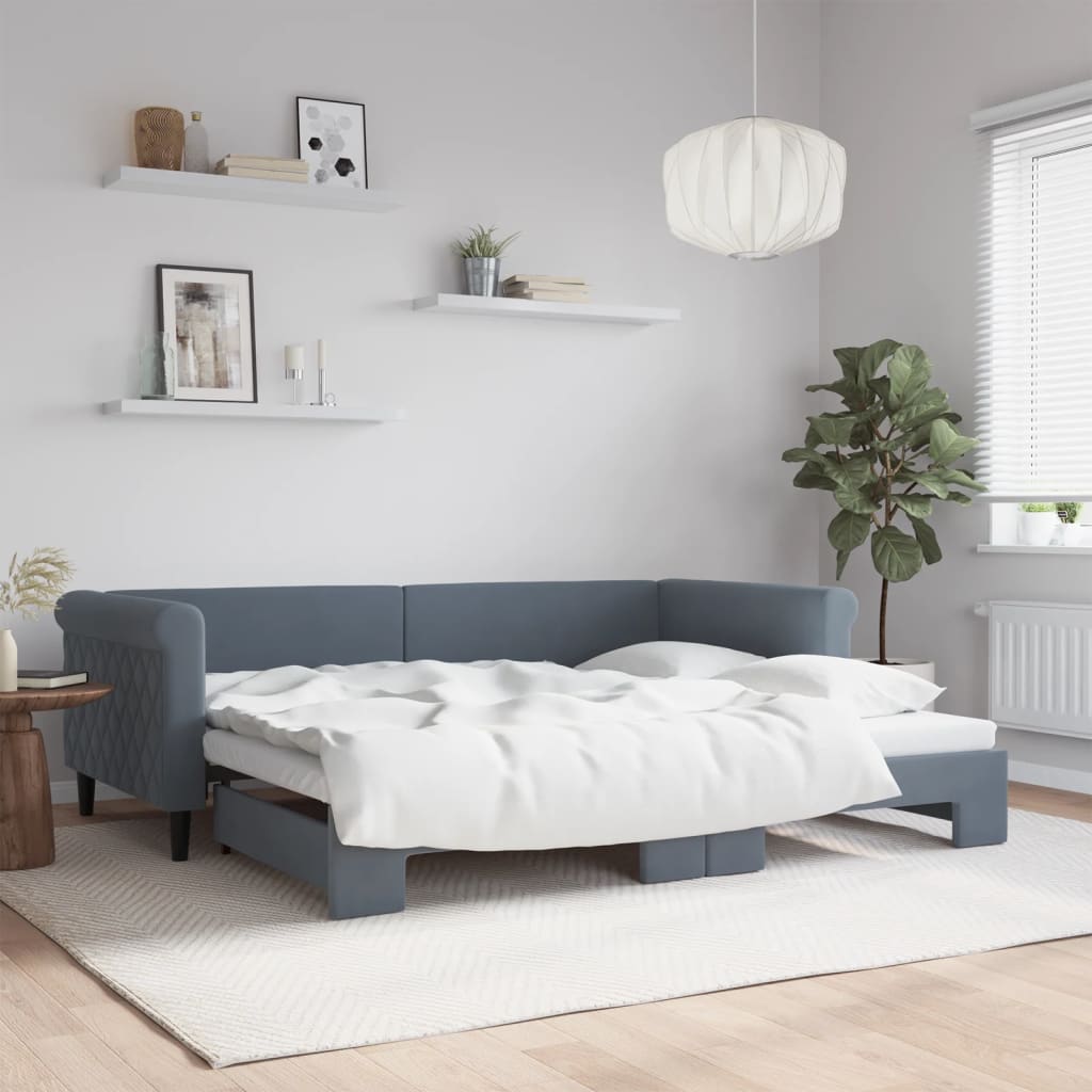 Slaapbank met onderschuifbed 90x200 cm fluweel donkergrijs is nu te koop bij PeponiXL, paradijselijk wonen!