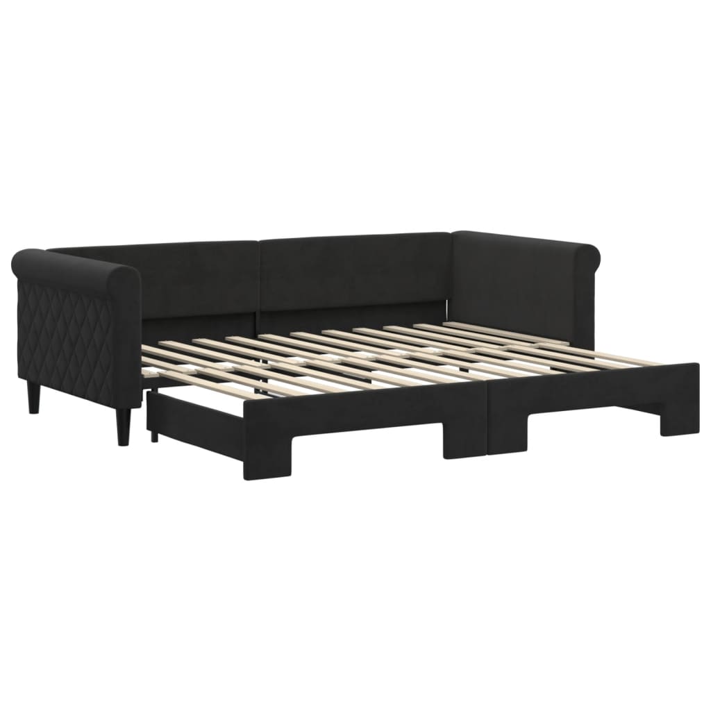 Slaapbank met onderschuifbed 90x200 cm fluweel zwart is nu te koop bij PeponiXL, paradijselijk wonen!