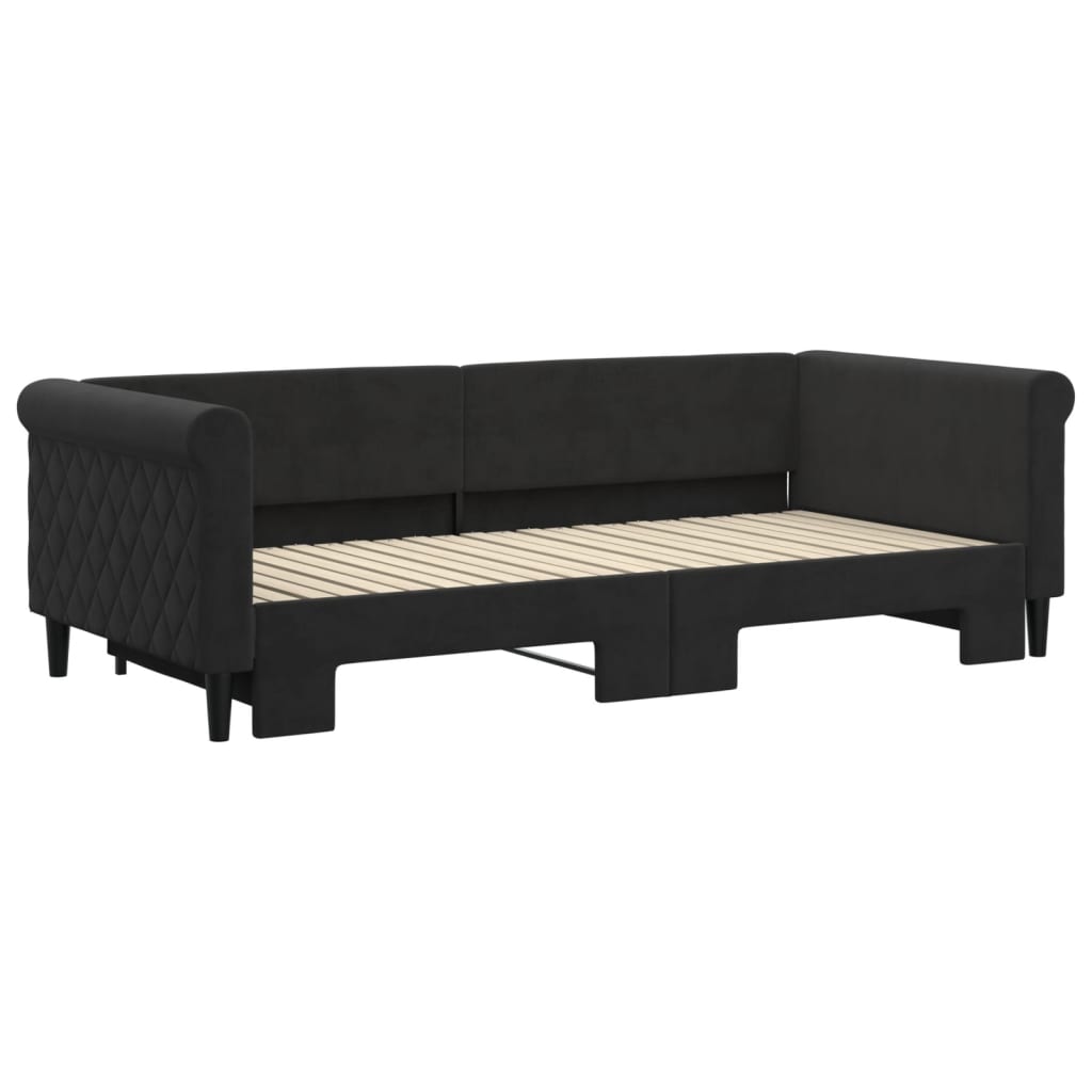 Slaapbank met onderschuifbed 90x200 cm fluweel zwart is nu te koop bij PeponiXL, paradijselijk wonen!