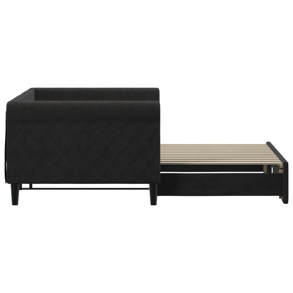 Slaapbank met onderschuifbed 90x200 cm fluweel zwart is nu te koop bij PeponiXL, paradijselijk wonen!