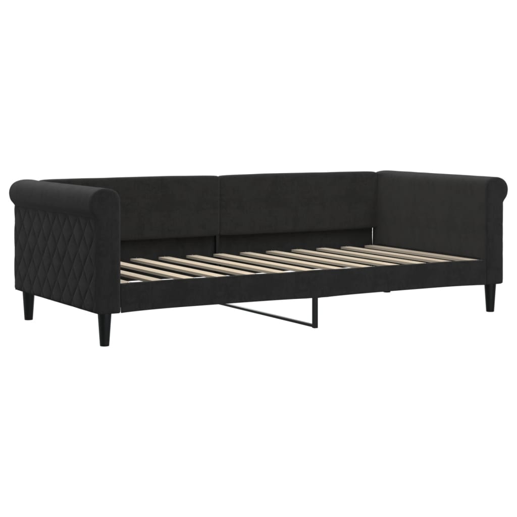 Slaapbank met onderschuifbed 90x200 cm fluweel zwart is nu te koop bij PeponiXL, paradijselijk wonen!