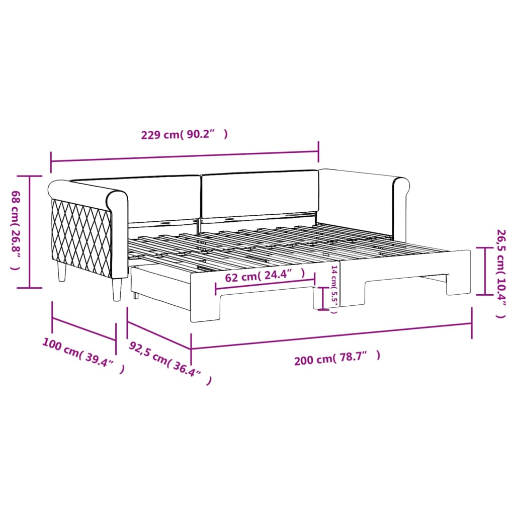 Slaapbank met onderschuifbed 90x200 cm fluweel zwart is nu te koop bij PeponiXL, paradijselijk wonen!