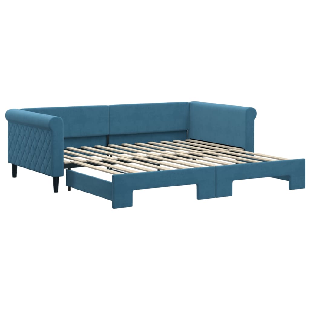 Slaapbank met onderschuifbed 100x200 cm fluweel blauw is nu te koop bij PeponiXL, paradijselijk wonen!
