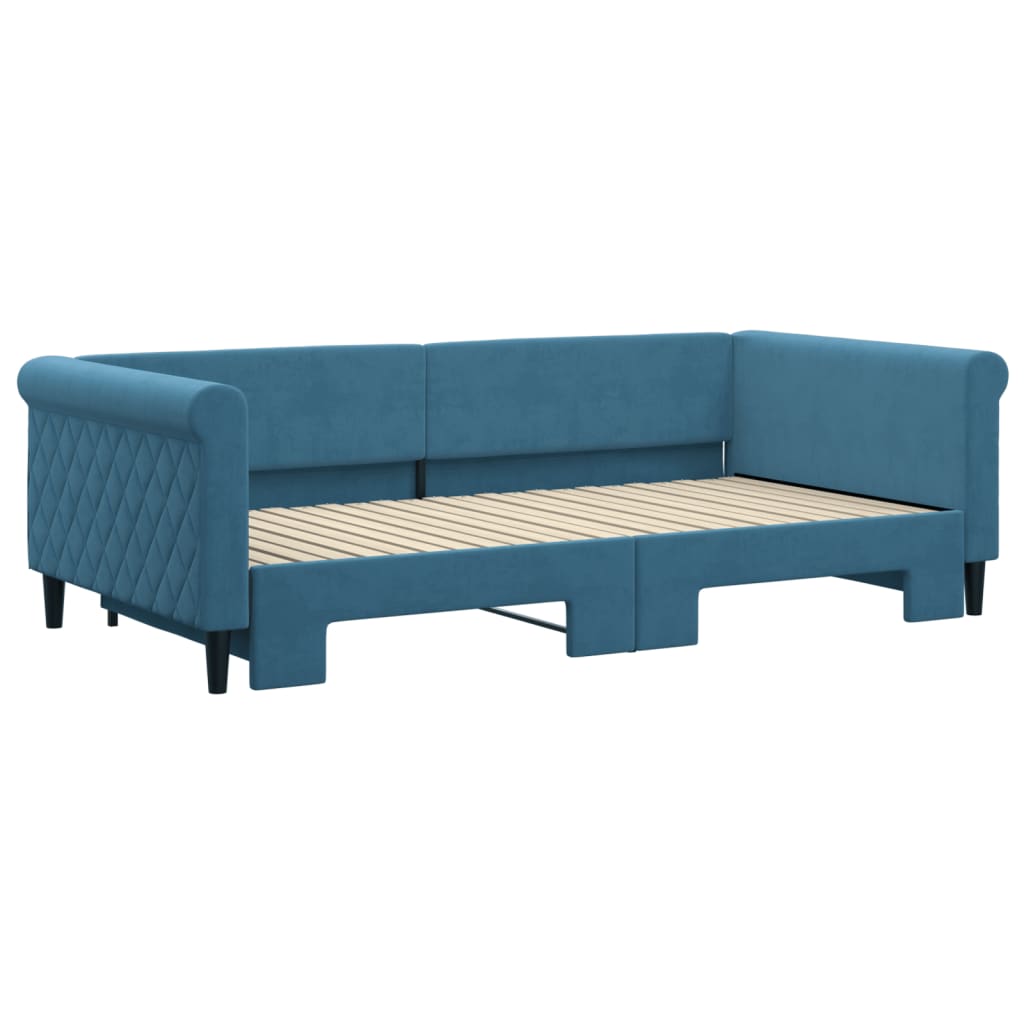 Slaapbank met onderschuifbed 100x200 cm fluweel blauw is nu te koop bij PeponiXL, paradijselijk wonen!