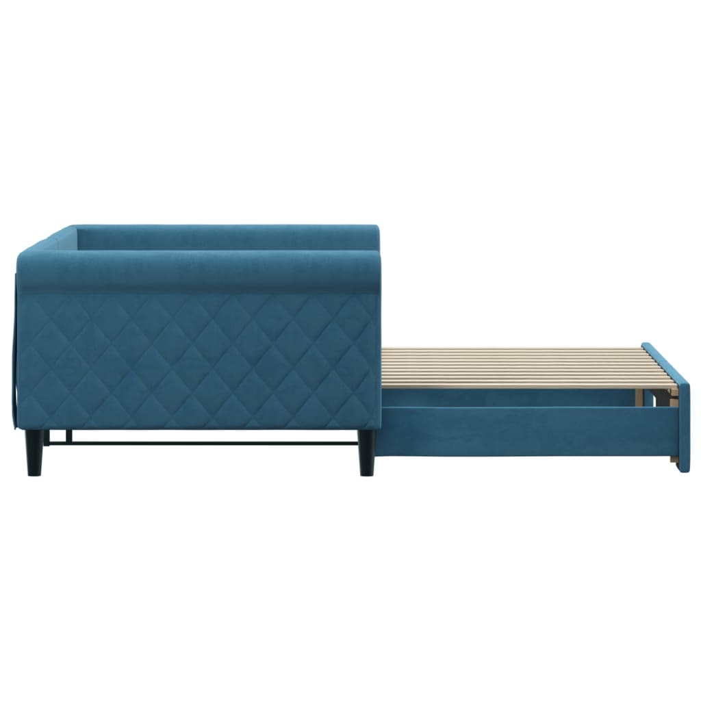Slaapbank met onderschuifbed 100x200 cm fluweel blauw is nu te koop bij PeponiXL, paradijselijk wonen!