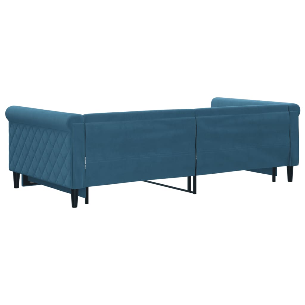 Slaapbank met onderschuifbed 100x200 cm fluweel blauw is nu te koop bij PeponiXL, paradijselijk wonen!