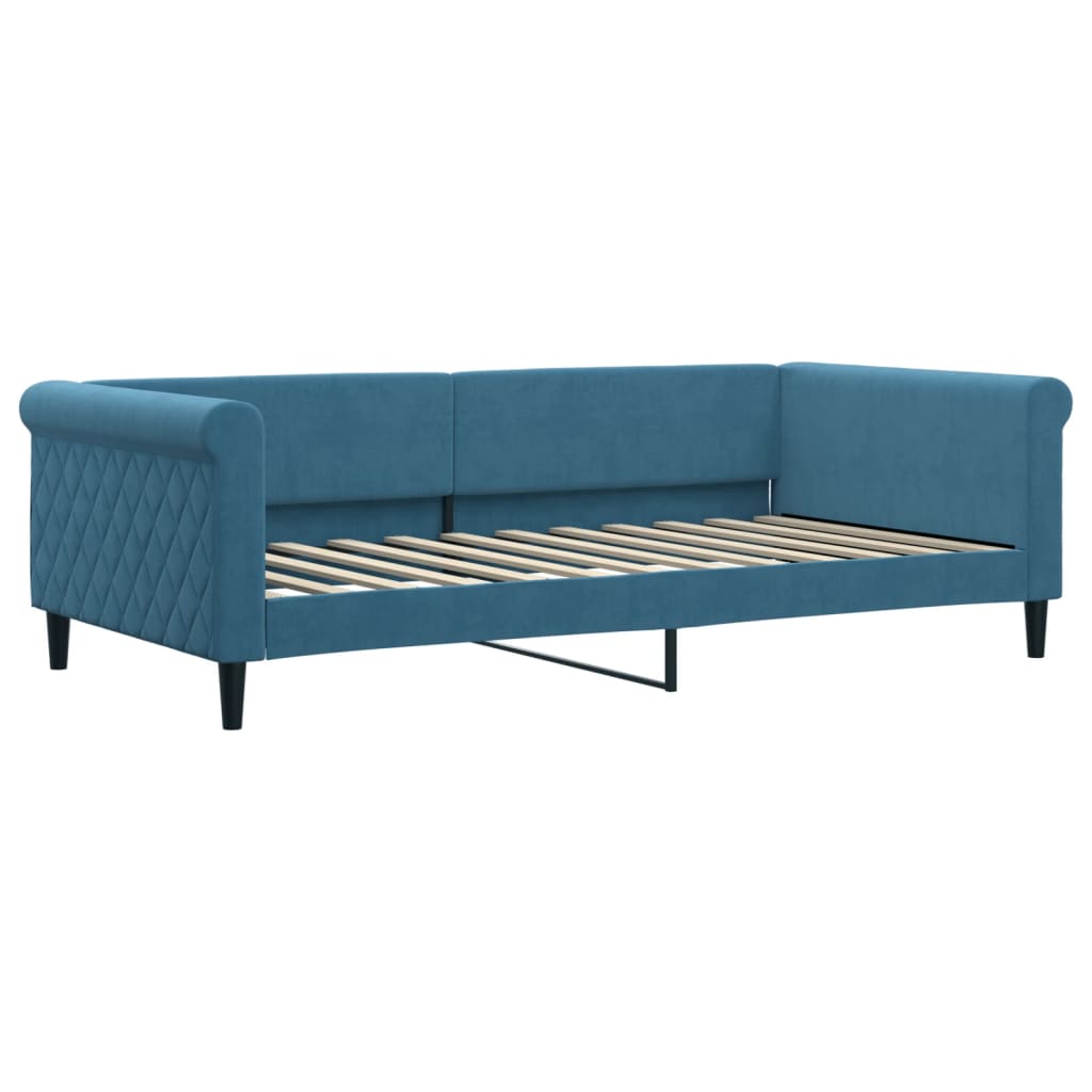 Slaapbank met onderschuifbed 100x200 cm fluweel blauw is nu te koop bij PeponiXL, paradijselijk wonen!