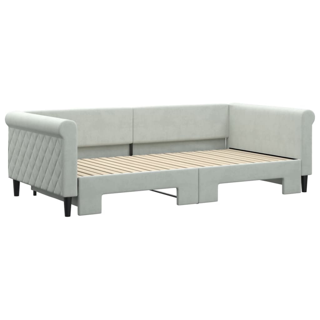 Slaapbank met onderschuifbed 100x200 cm fluweel lichtgrijs is nu te koop bij PeponiXL, paradijselijk wonen!