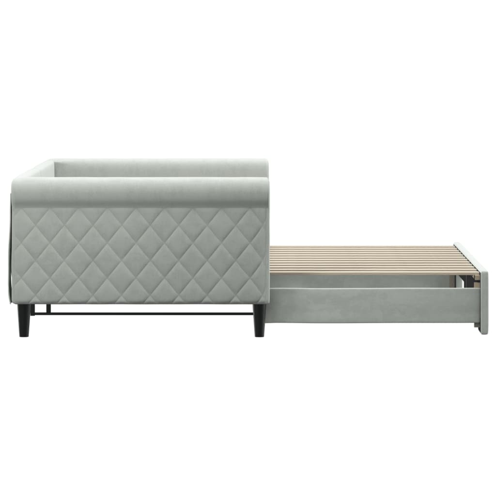 Slaapbank met onderschuifbed 100x200 cm fluweel lichtgrijs is nu te koop bij PeponiXL, paradijselijk wonen!