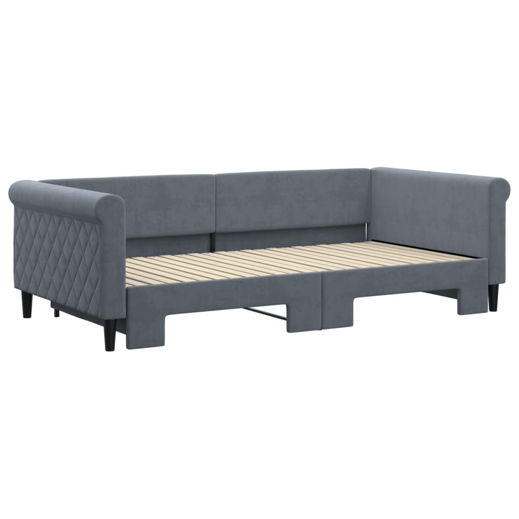 Slaapbank met onderschuifbed 100x200 cm fluweel donkergrijs is nu te koop bij PeponiXL, paradijselijk wonen!