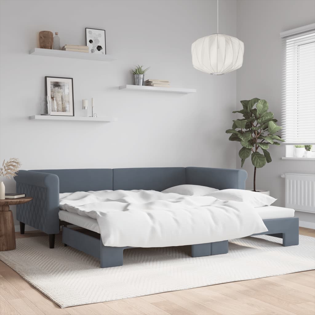 Slaapbank met onderschuifbed 100x200 cm fluweel donkergrijs is nu te koop bij PeponiXL, paradijselijk wonen!