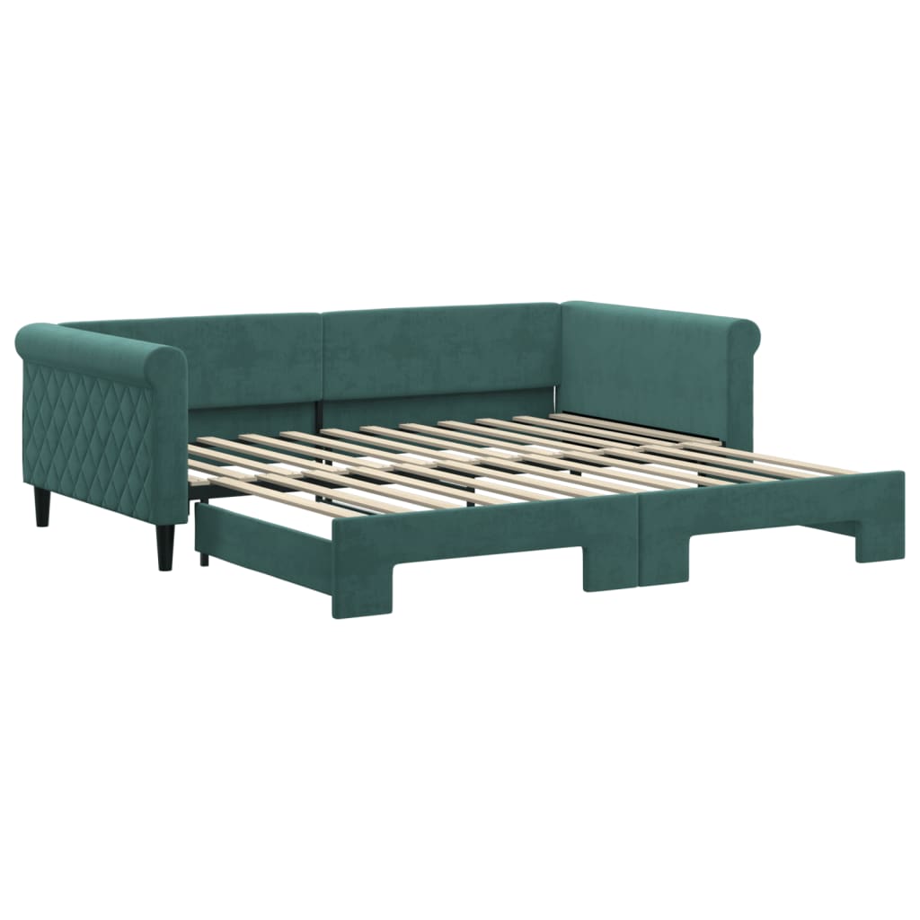 Slaapbank met onderschuifbed 100x200 cm fluweel donkergroen is nu te koop bij PeponiXL, paradijselijk wonen!