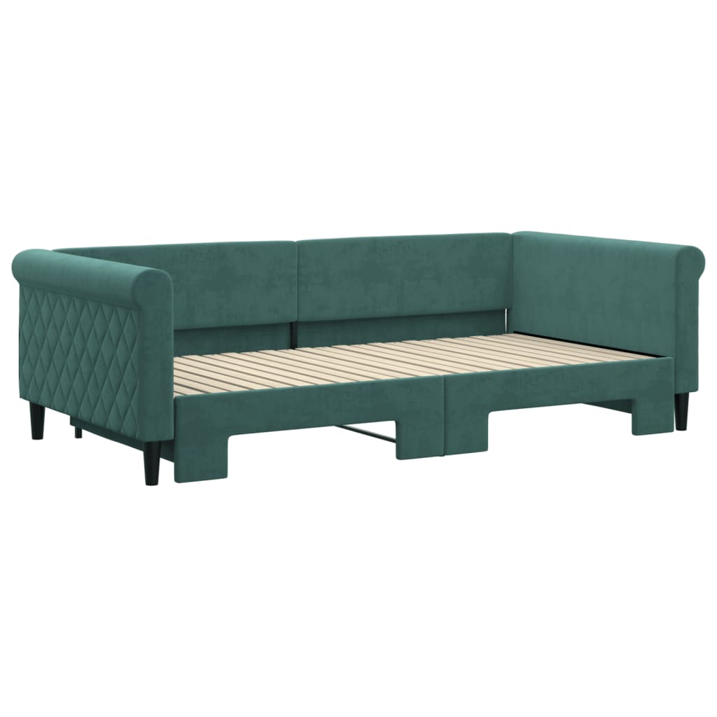 Slaapbank met onderschuifbed 100x200 cm fluweel donkergroen is nu te koop bij PeponiXL, paradijselijk wonen!