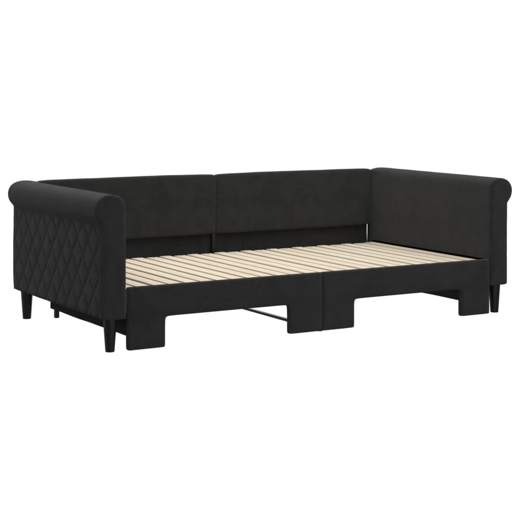 Slaapbank met onderschuifbed 100x200 cm fluweel zwart is nu te koop bij PeponiXL, paradijselijk wonen!