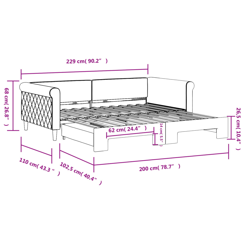 Slaapbank met onderschuifbed 100x200 cm fluweel zwart is nu te koop bij PeponiXL, paradijselijk wonen!