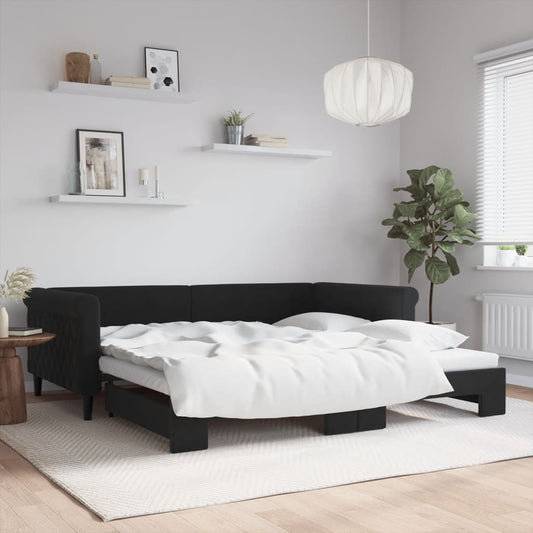 Slaapbank met onderschuifbed 100x200 cm fluweel zwart is nu te koop bij PeponiXL, paradijselijk wonen!
