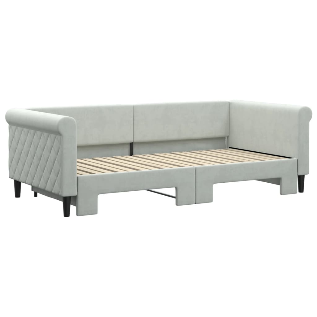 Slaapbank met onderschuifbed 90x190 cm fluweel lichtgrijs is nu te koop bij PeponiXL, paradijselijk wonen!