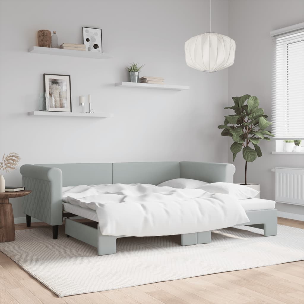 Slaapbank met onderschuifbed 90x190 cm fluweel lichtgrijs is nu te koop bij PeponiXL, paradijselijk wonen!