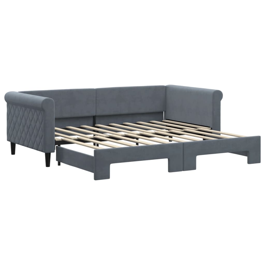 Slaapbank met onderschuifbed 90x190 cm fluweel donkergrijs is nu te koop bij PeponiXL, paradijselijk wonen!