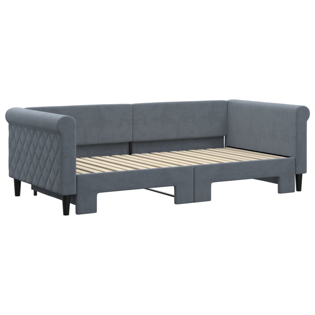 Slaapbank met onderschuifbed 90x190 cm fluweel donkergrijs is nu te koop bij PeponiXL, paradijselijk wonen!