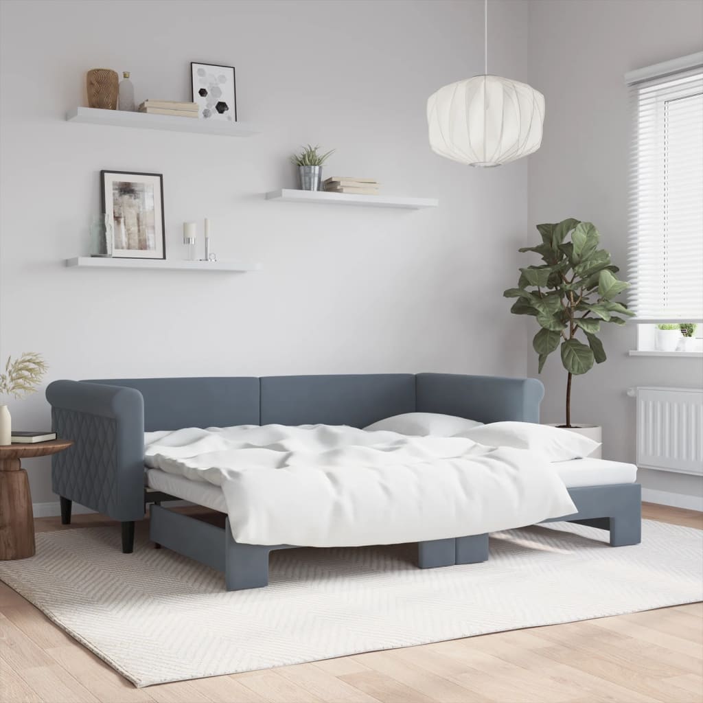 Slaapbank met onderschuifbed 90x190 cm fluweel donkergrijs is nu te koop bij PeponiXL, paradijselijk wonen!
