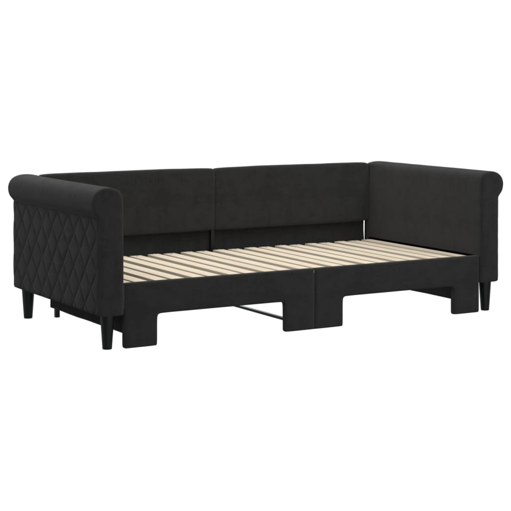 Slaapbank met onderschuifbed 90x190 cm fluweel zwart is nu te koop bij PeponiXL, paradijselijk wonen!