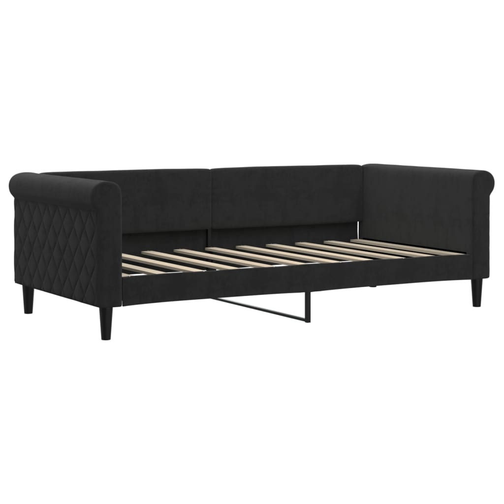 Slaapbank met onderschuifbed 90x190 cm fluweel zwart is nu te koop bij PeponiXL, paradijselijk wonen!