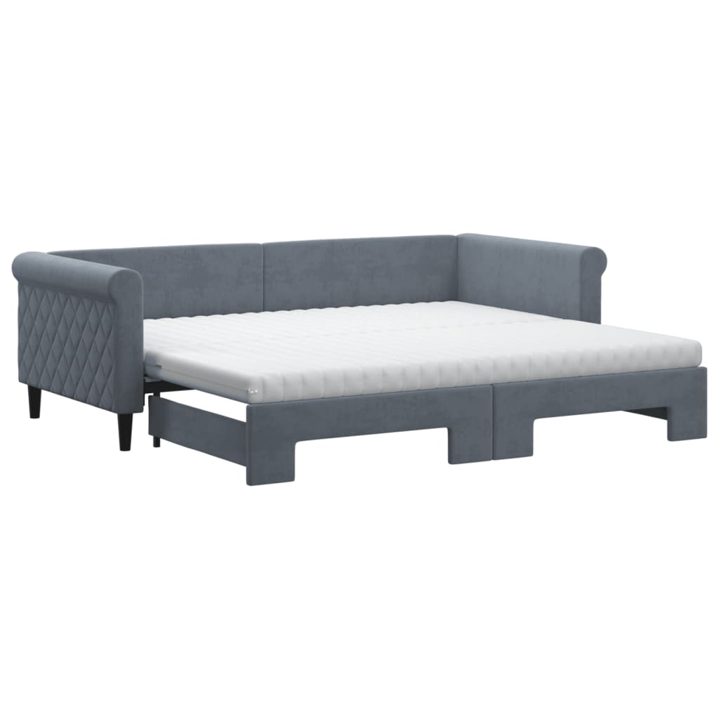 Slaapbank onderschuifbed matrassen 90x200cm fluweel donkergrijs is nu te koop bij PeponiXL, paradijselijk wonen!
