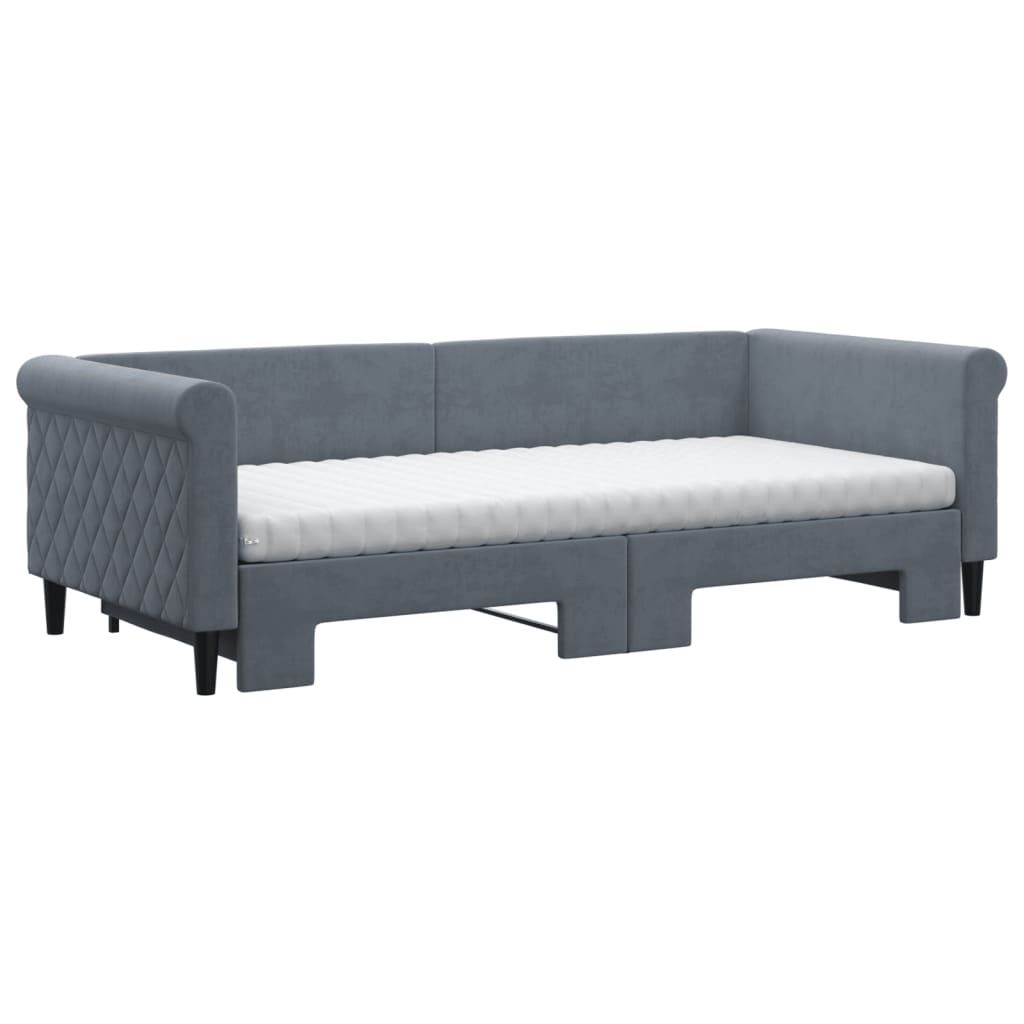 Slaapbank onderschuifbed matrassen 90x200cm fluweel donkergrijs is nu te koop bij PeponiXL, paradijselijk wonen!