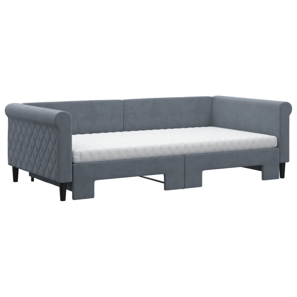 Slaapbank onderschuifbed matrassen 100x200cm fluweeldonkergrijs is nu te koop bij PeponiXL, paradijselijk wonen!
