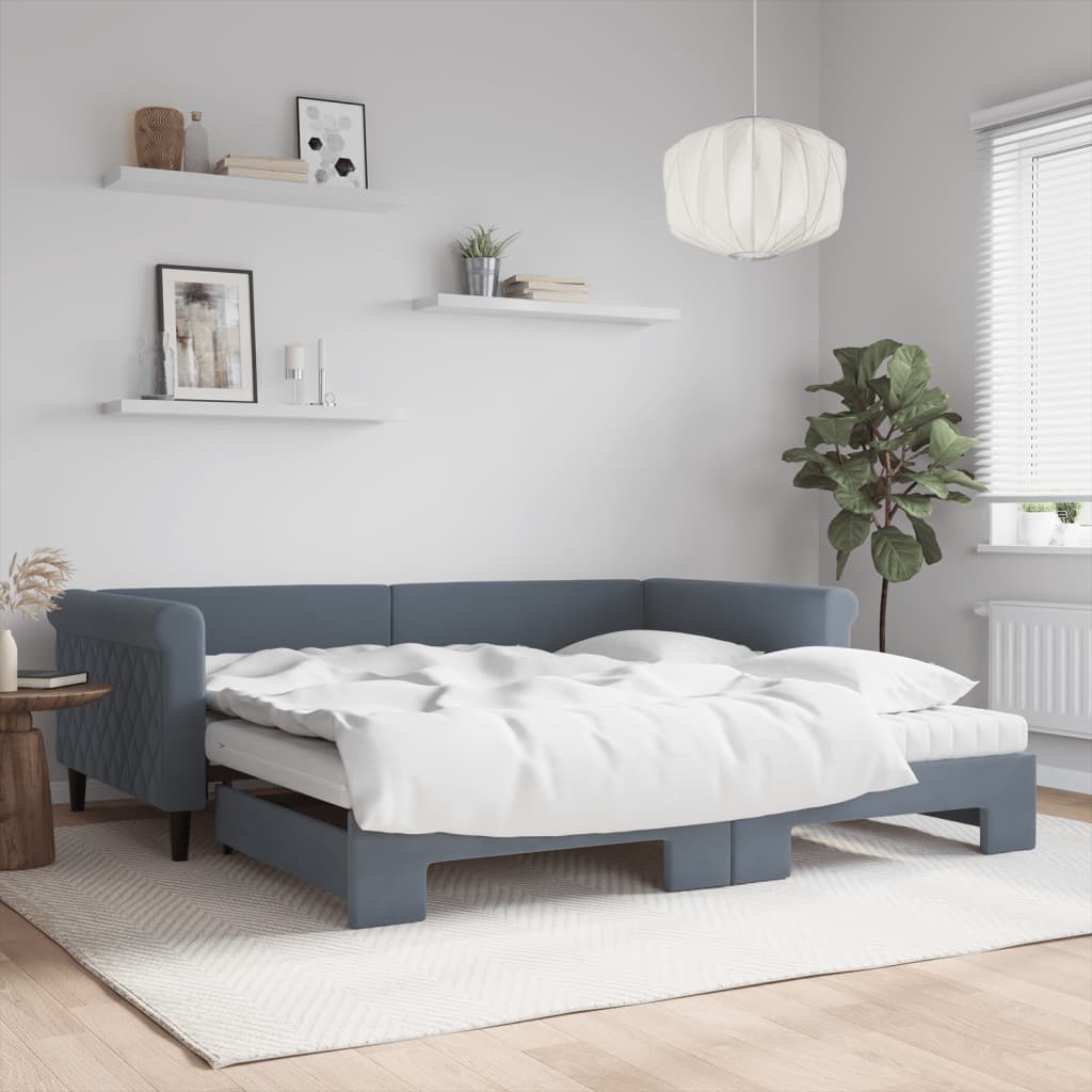Slaapbank onderschuifbed matrassen 100x200cm fluweeldonkergrijs is nu te koop bij PeponiXL, paradijselijk wonen!