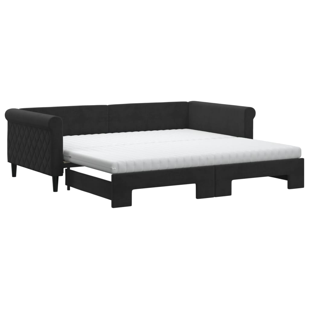 Slaapbank onderschuifbed en matrassen 100x200 cm fluweel zwart is nu te koop bij PeponiXL, paradijselijk wonen!