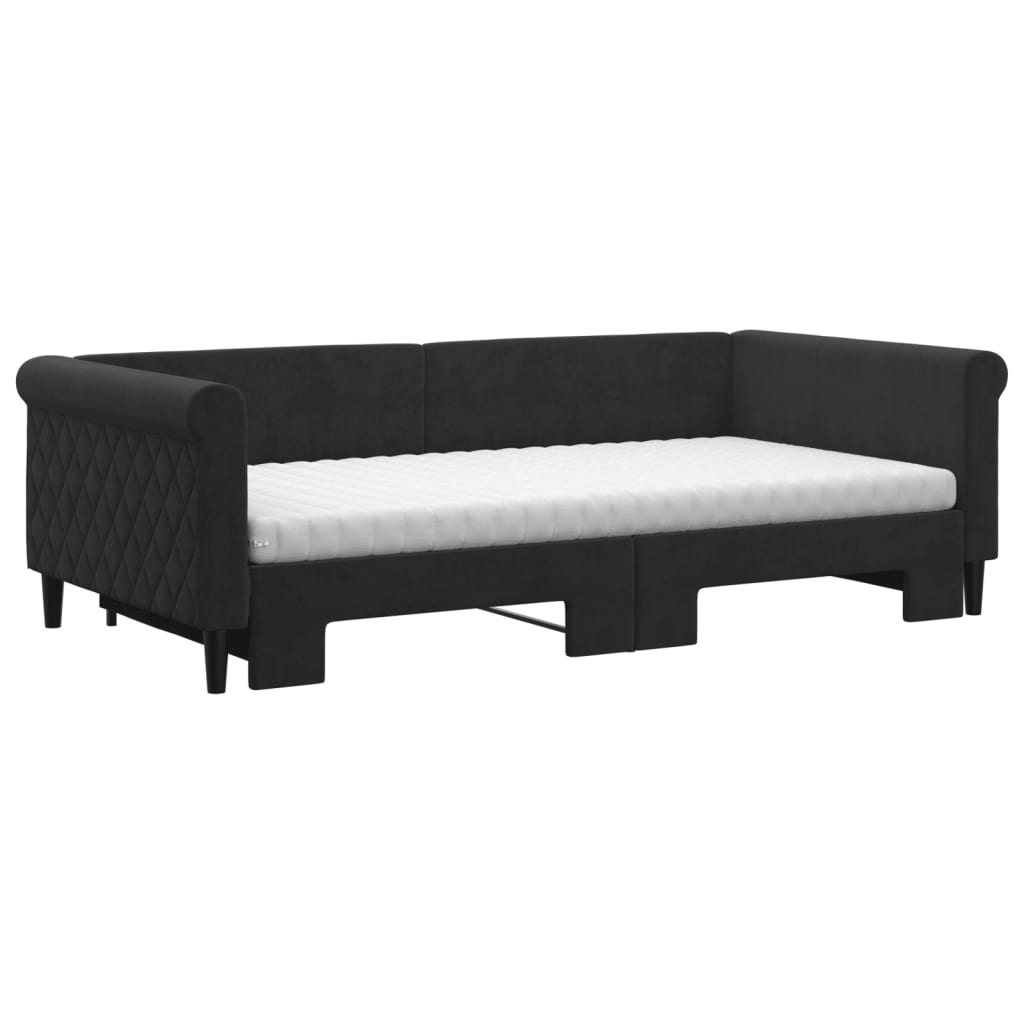 Slaapbank onderschuifbed en matrassen 100x200 cm fluweel zwart is nu te koop bij PeponiXL, paradijselijk wonen!