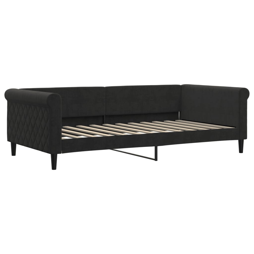 Slaapbank onderschuifbed en matrassen 100x200 cm fluweel zwart is nu te koop bij PeponiXL, paradijselijk wonen!