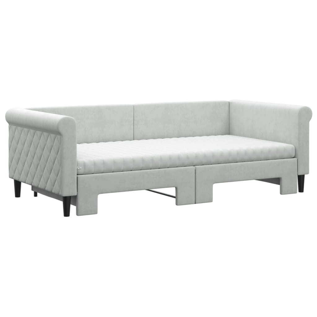 Slaapbank onderschuifbed matrassen 100x200cm fluweel lichtgrijs is nu te koop bij PeponiXL, paradijselijk wonen!