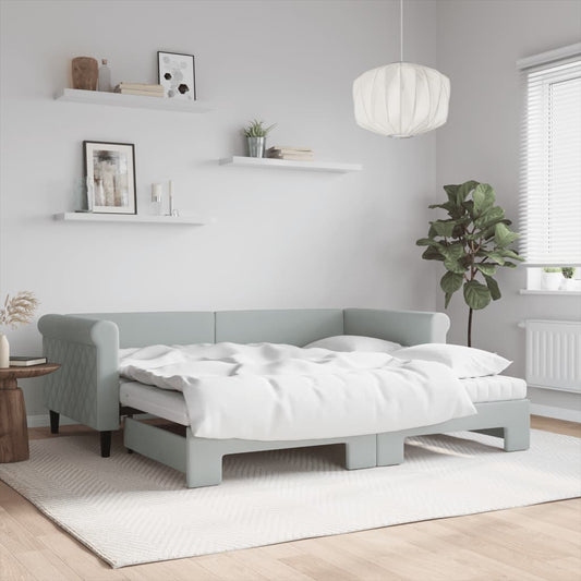 Slaapbank onderschuifbed matrassen 100x200cm fluweel lichtgrijs is nu te koop bij PeponiXL, paradijselijk wonen!