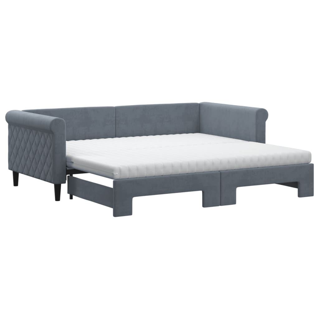 Slaapbank onderschuifbed matrassen 90x190cm fluweel donkergrijs is nu te koop bij PeponiXL, paradijselijk wonen!