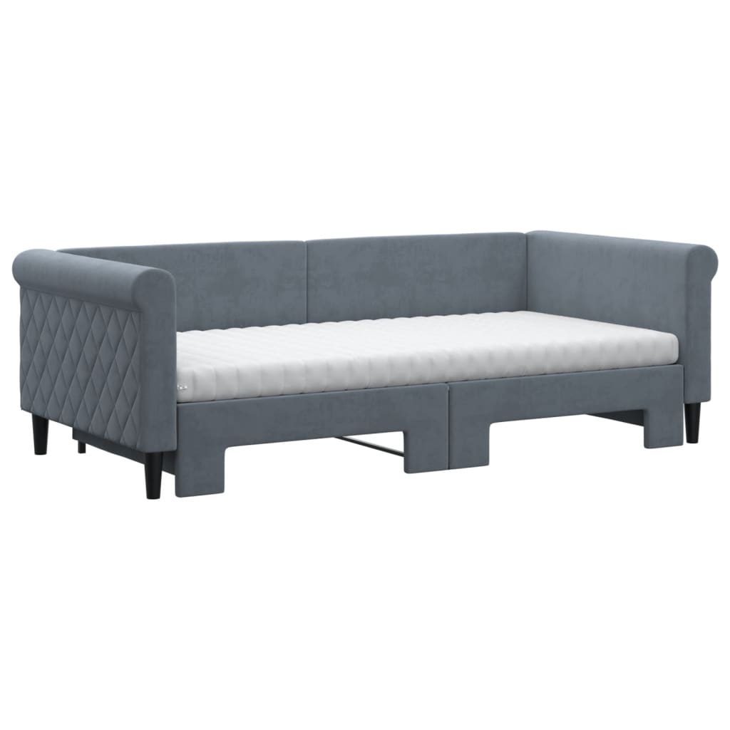 Slaapbank onderschuifbed matrassen 90x190cm fluweel donkergrijs is nu te koop bij PeponiXL, paradijselijk wonen!