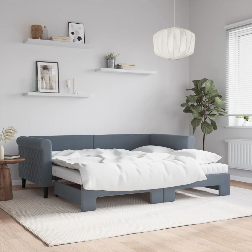 Slaapbank onderschuifbed matrassen 90x190cm fluweel donkergrijs is nu te koop bij PeponiXL, paradijselijk wonen!