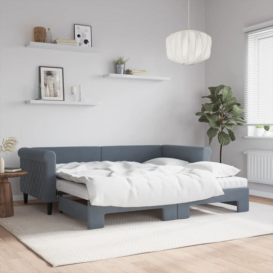 Slaapbank onderschuifbed matrassen 90x190cm fluweel donkergrijs is nu te koop bij PeponiXL, paradijselijk wonen!